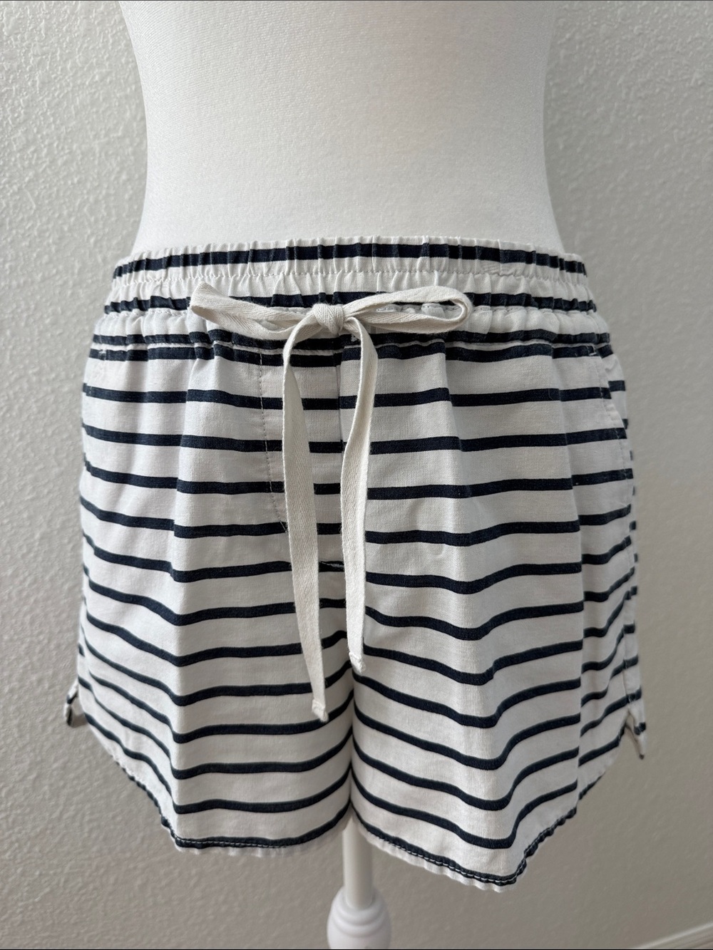 LOFT Navy and White Striped Drawstring Athletic Shorts